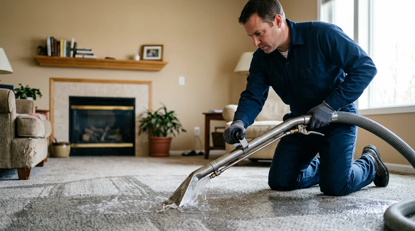 Water damage restoration technician working near Lawrence, KS